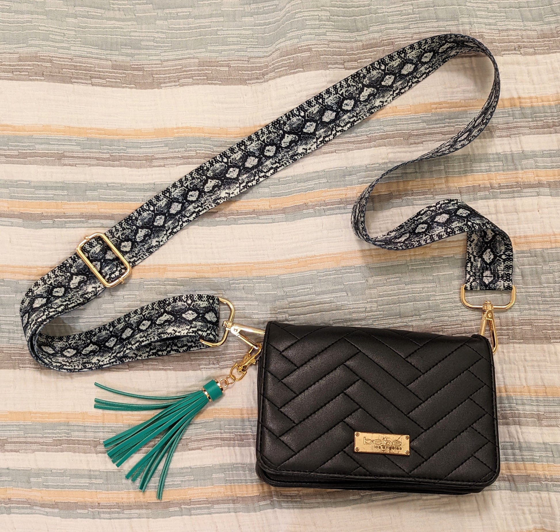 BeBe small black purse with snakeskin strap